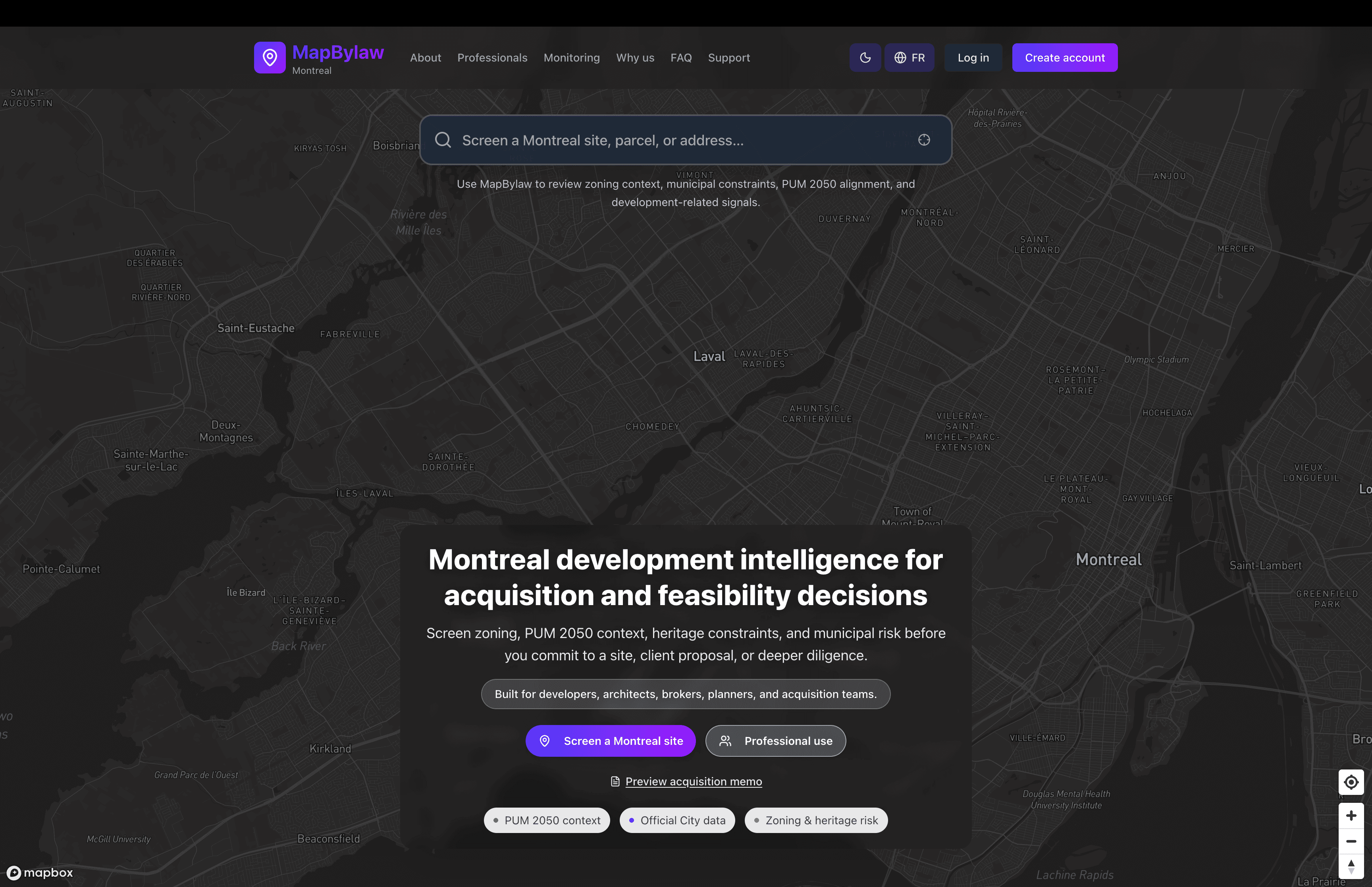 MapBylaw landing page introducing a zoning and bylaw exploration product experiment.